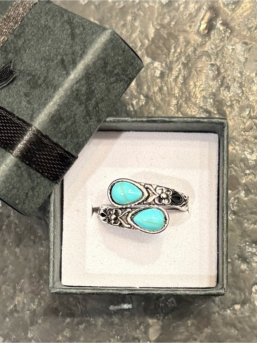 Silver Turquoise Teardrop Open Ring